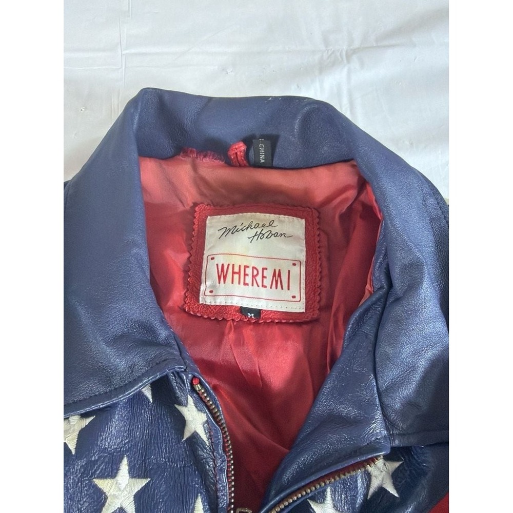 Vintage USA Leather Jacket • 90s American Flag July 4th Bald Eagle • Biker X